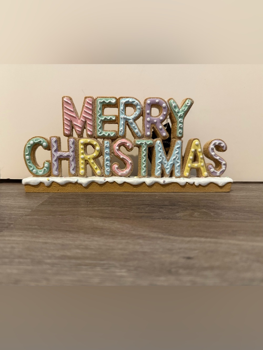 Pretty Pastel “Merry Christmas” Gingerbread Table Sign- NWT